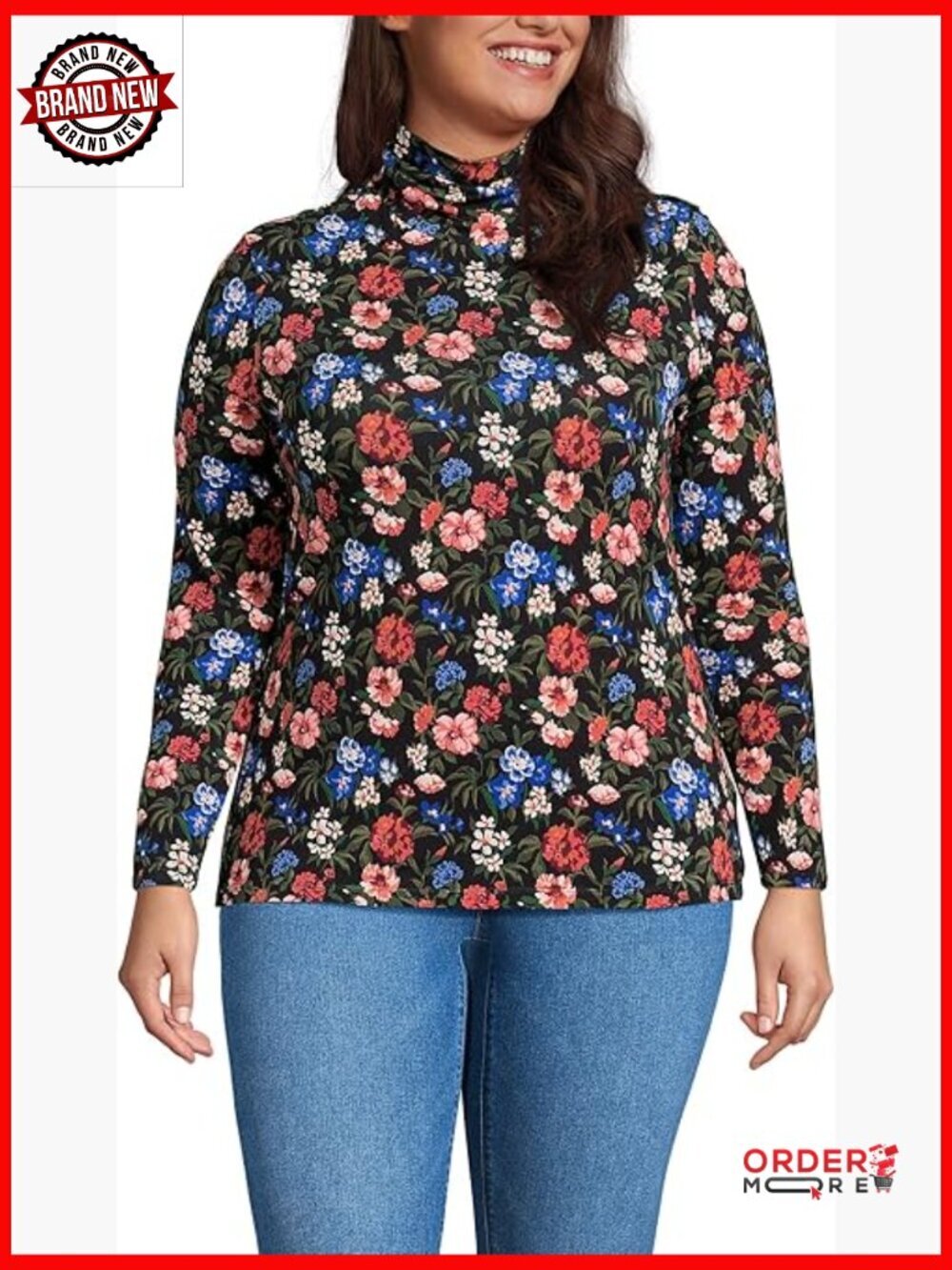 Lightweight Jersey Long Sleeve Turtleneck Slim Fit Tunic Top